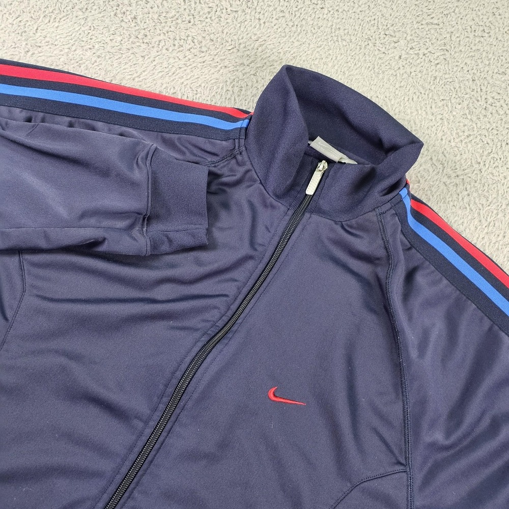 Nike Track Jacket Mens Large Blue Full Zip Striped Sleeve Swoosh Athletic